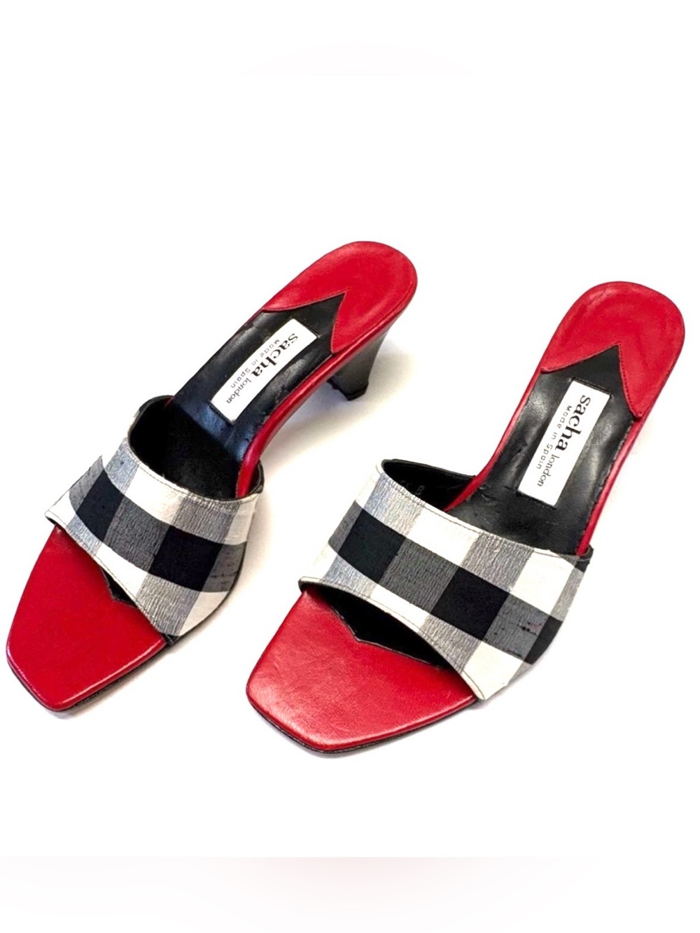 Vintage Sacha London Plaid Kitten Heel Mules - Made in Spain - Size 5.5B